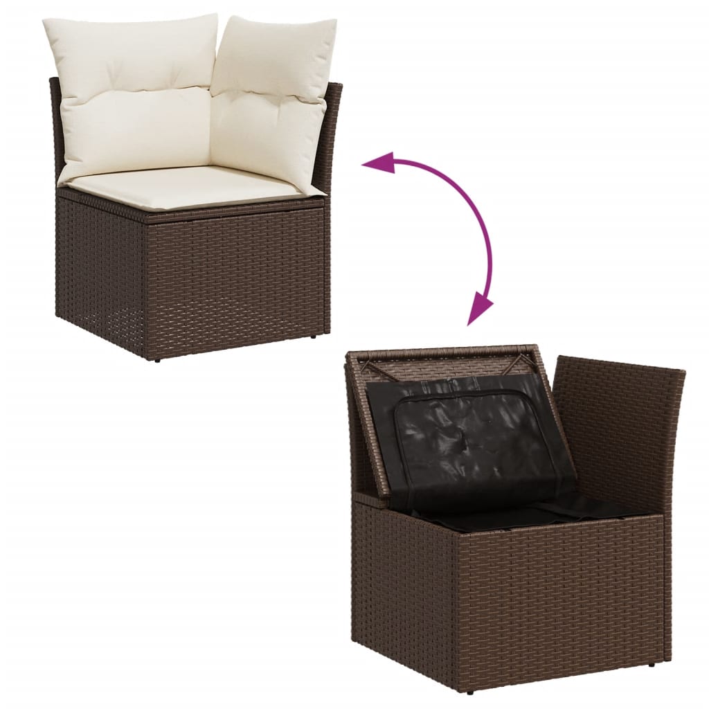 5-delige Loungeset met kussens poly rattan bruin