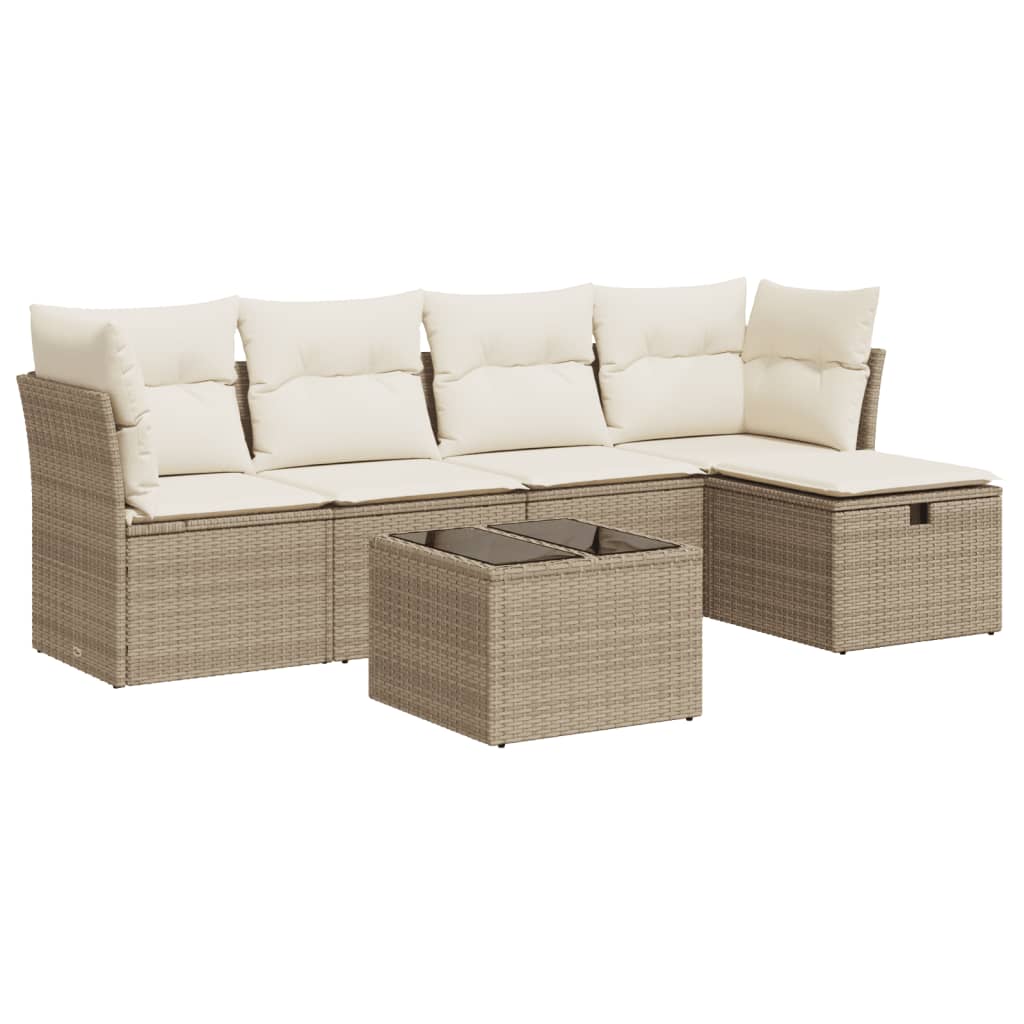 6-delige Loungeset met kussens poly rattan beige