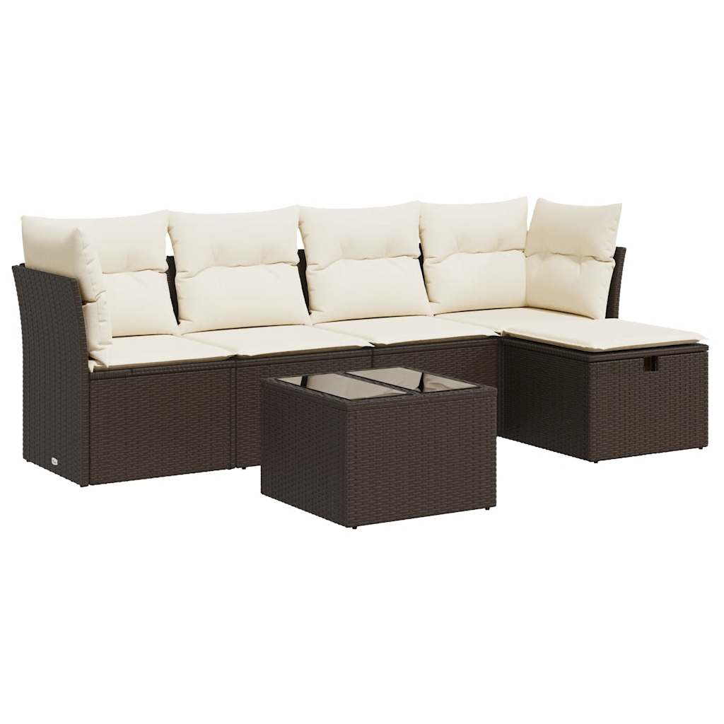 6-delige Loungeset met kussens poly rattan bruin