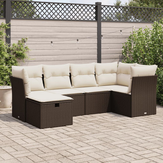 6-delige Loungeset met kussens poly rattan bruin