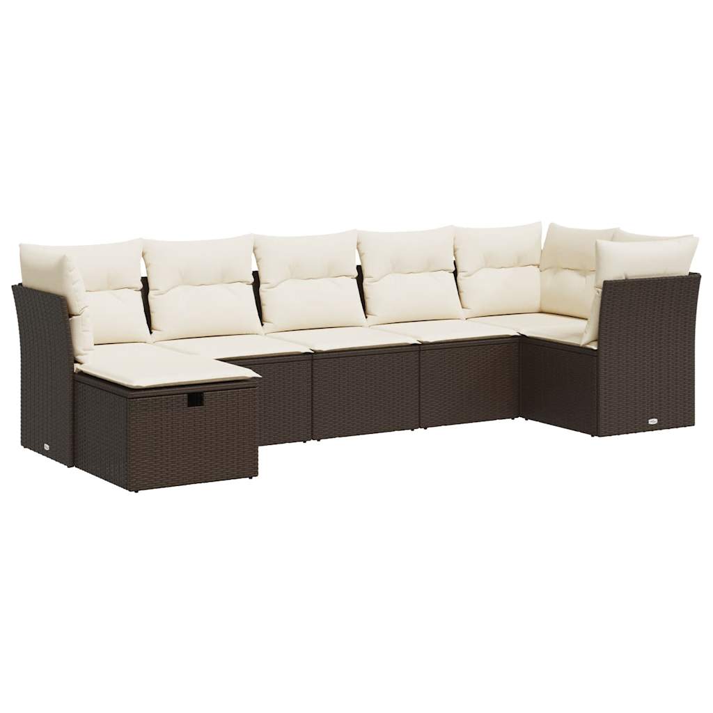 7-delige Loungeset met kussens poly rattan bruin