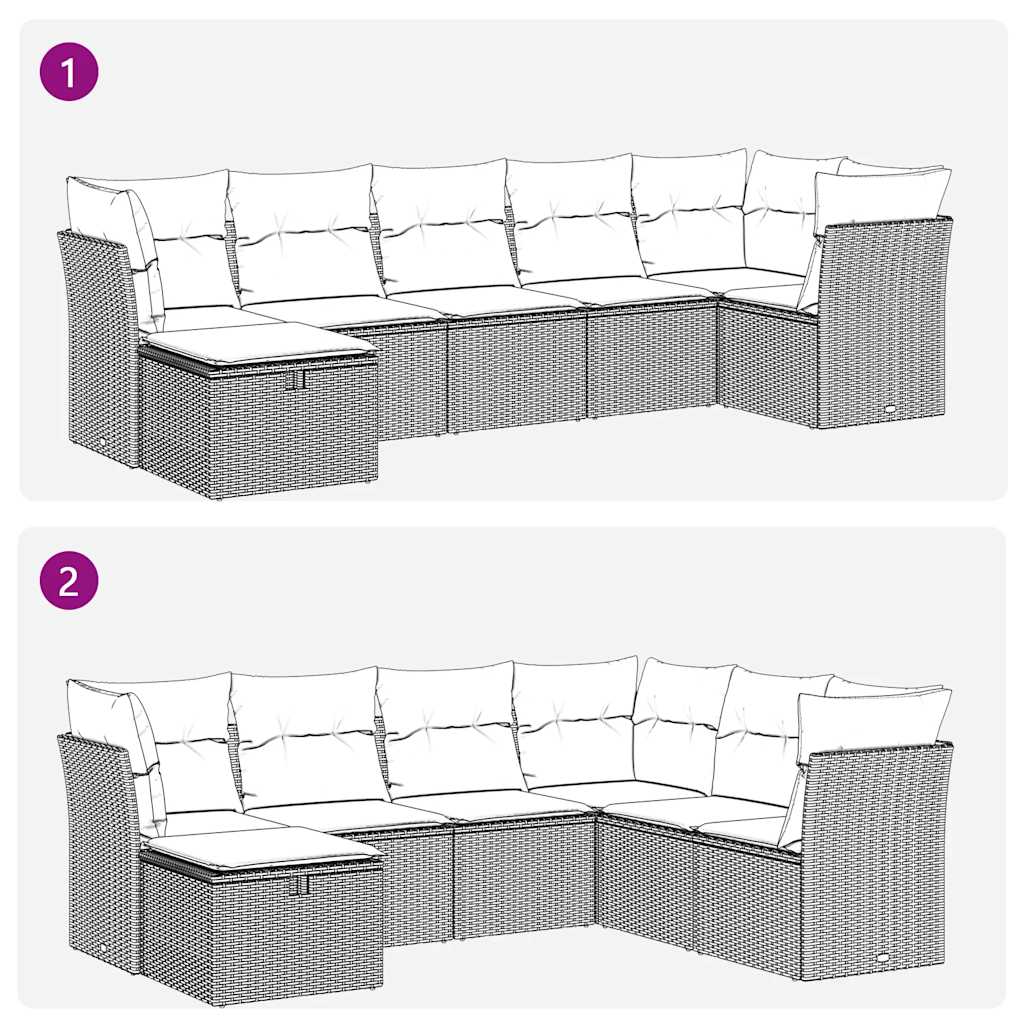 7-delige Loungeset met kussens poly rattan bruin