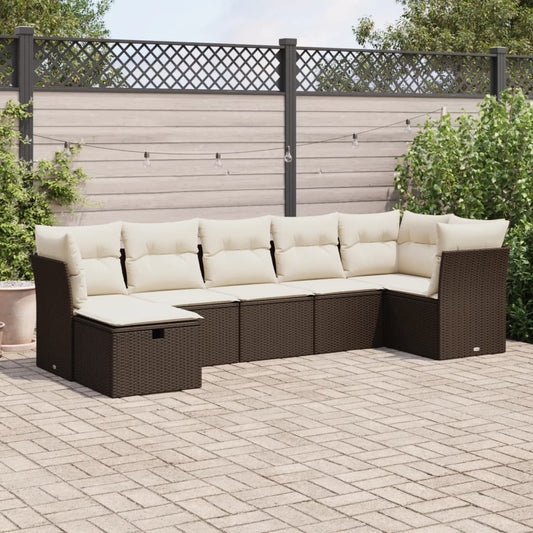 7-delige Loungeset met kussens poly rattan bruin