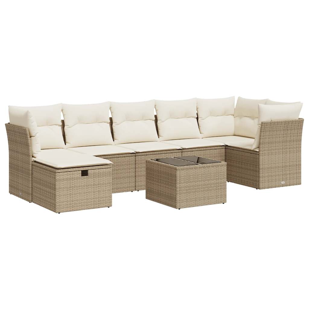 8-delige Loungeset met kussens poly rattan beige