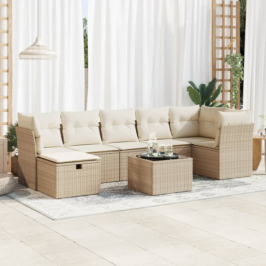 8-delige Loungeset met kussens poly rattan beige