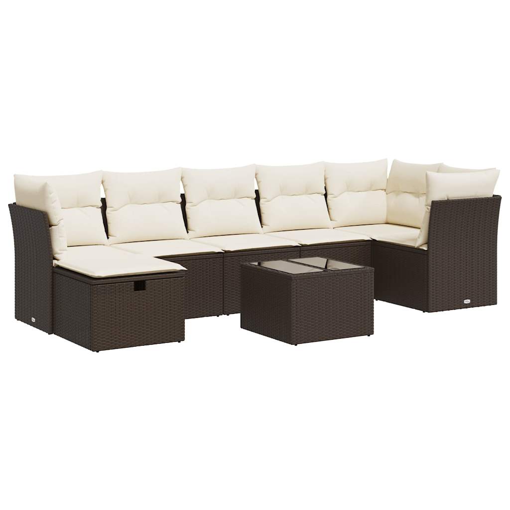 8-delige Loungeset met kussens poly rattan bruin