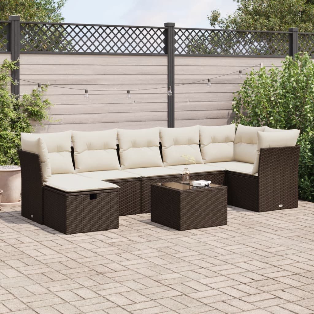 8-delige Loungeset met kussens poly rattan bruin