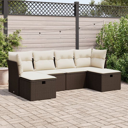 6-delige Loungeset met kussens poly rattan bruin