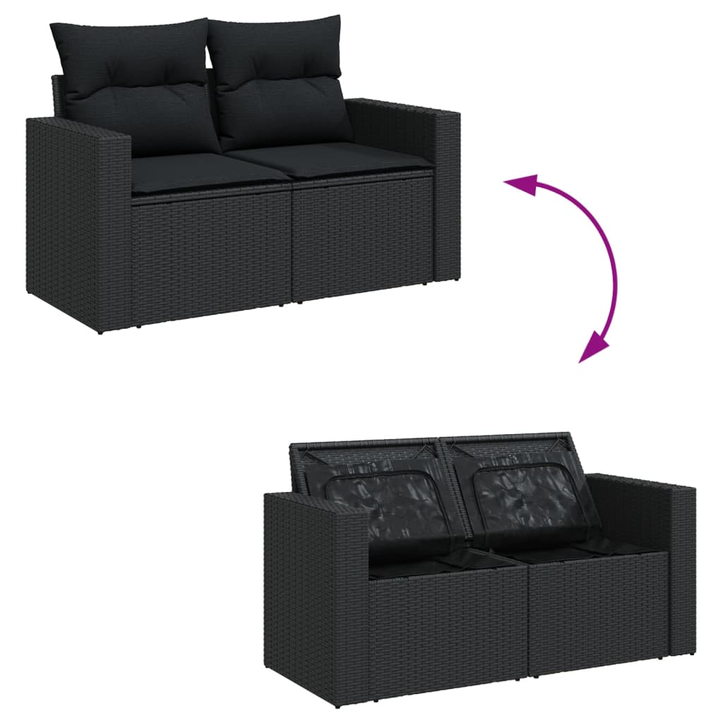 4-delige Loungeset met kussens poly rattan zwart