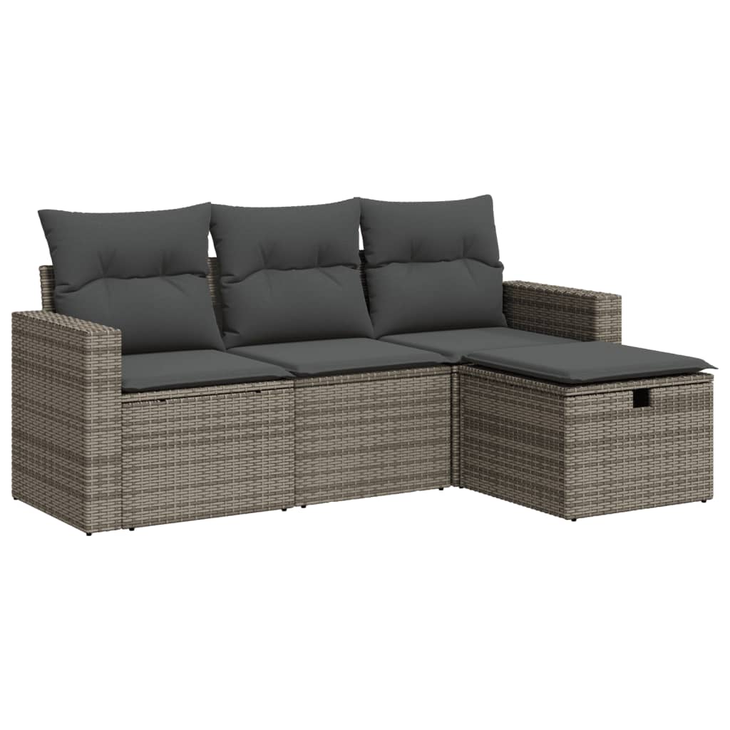 4-delige Loungeset met kussens poly rattan grijs