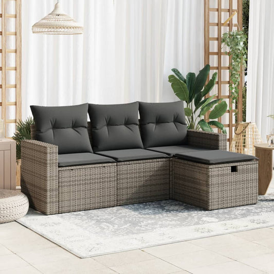 4-delige Loungeset met kussens poly rattan grijs