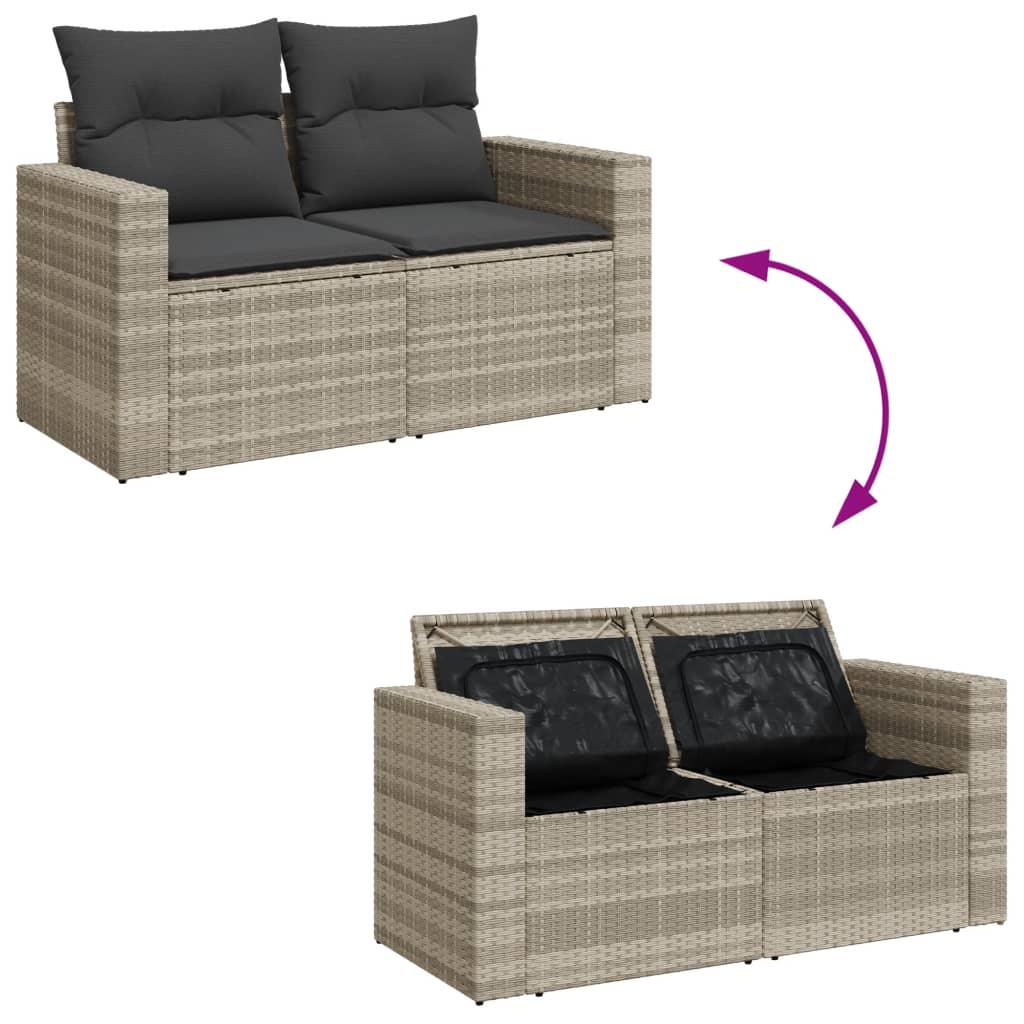 4-delige Loungeset met kussens poly rattan lichtgrijs