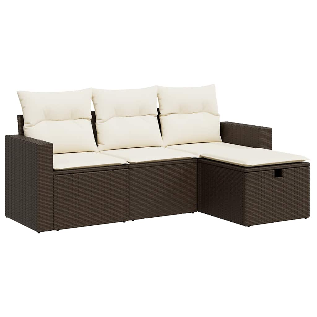 4-delige Loungeset met kussens poly rattan bruin