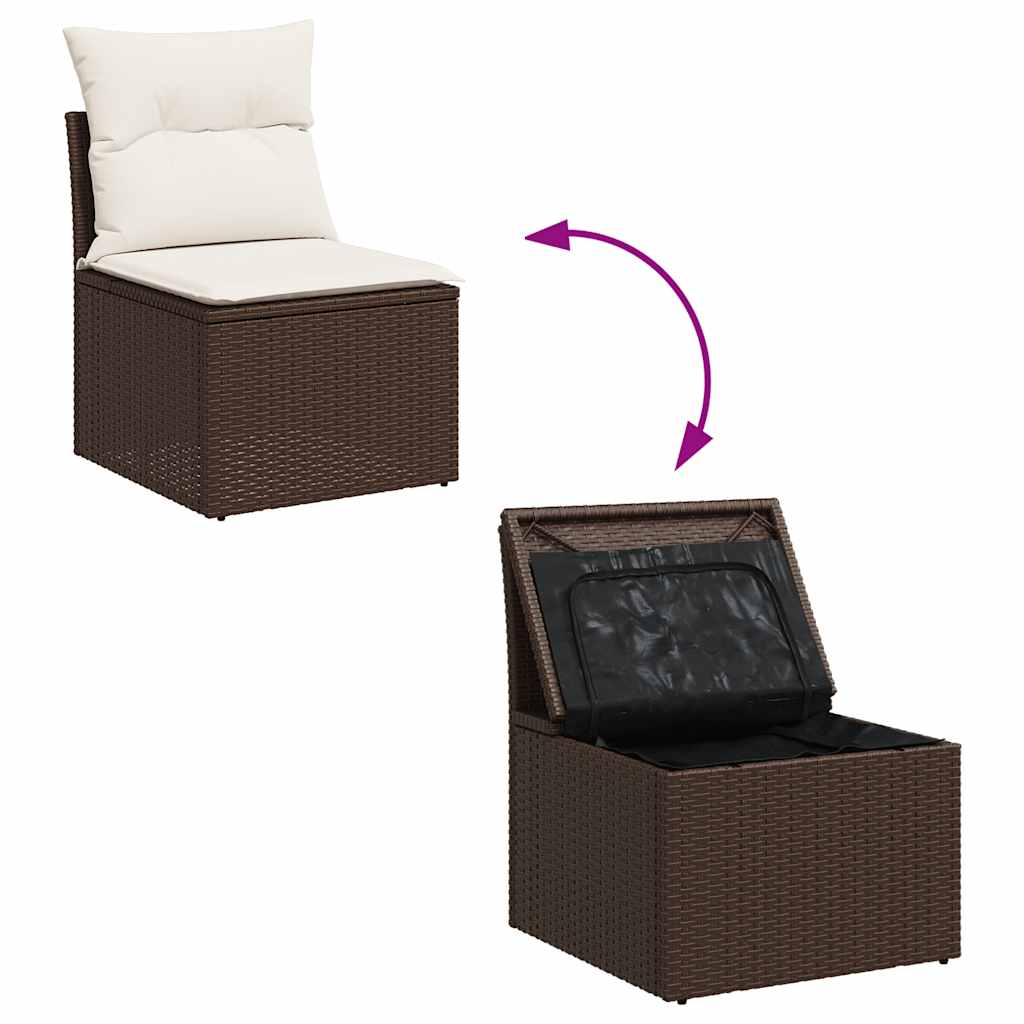 4-delige Loungeset met kussens poly rattan bruin