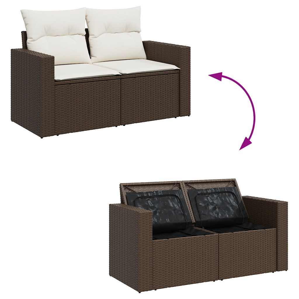 4-delige Loungeset met kussens poly rattan bruin