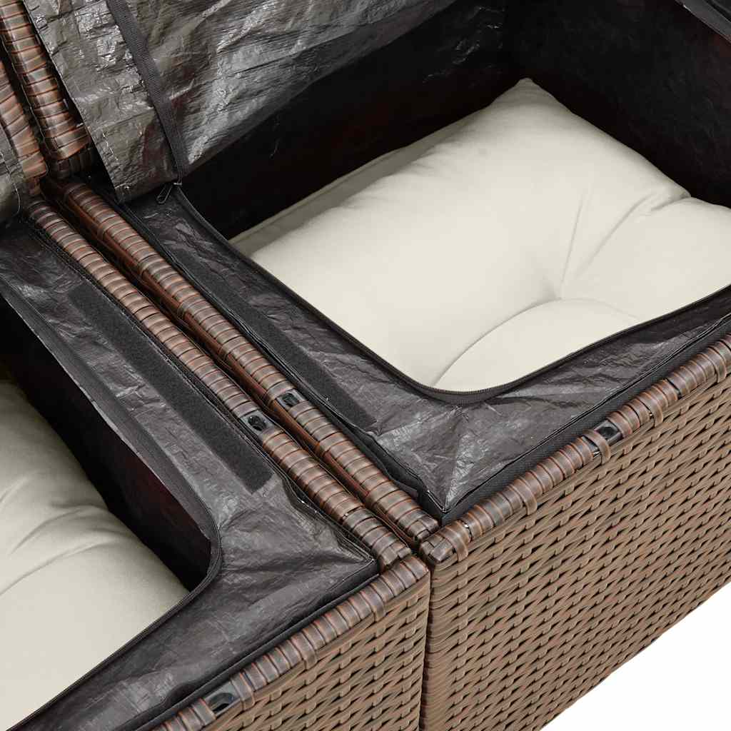 4-delige Loungeset met kussens poly rattan bruin