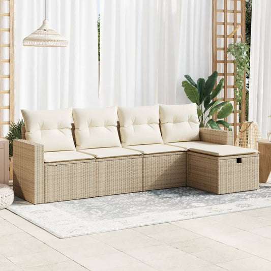 5-delige Loungeset met kussens poly rattan beige