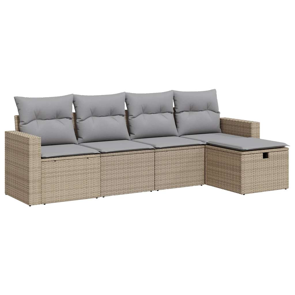 5-delige Loungeset met kussens poly rattan beige