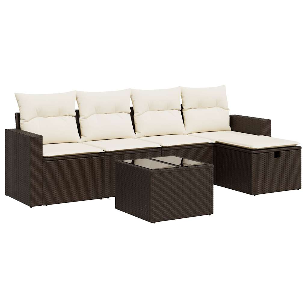 6-delige Loungeset met kussens poly rattan bruin