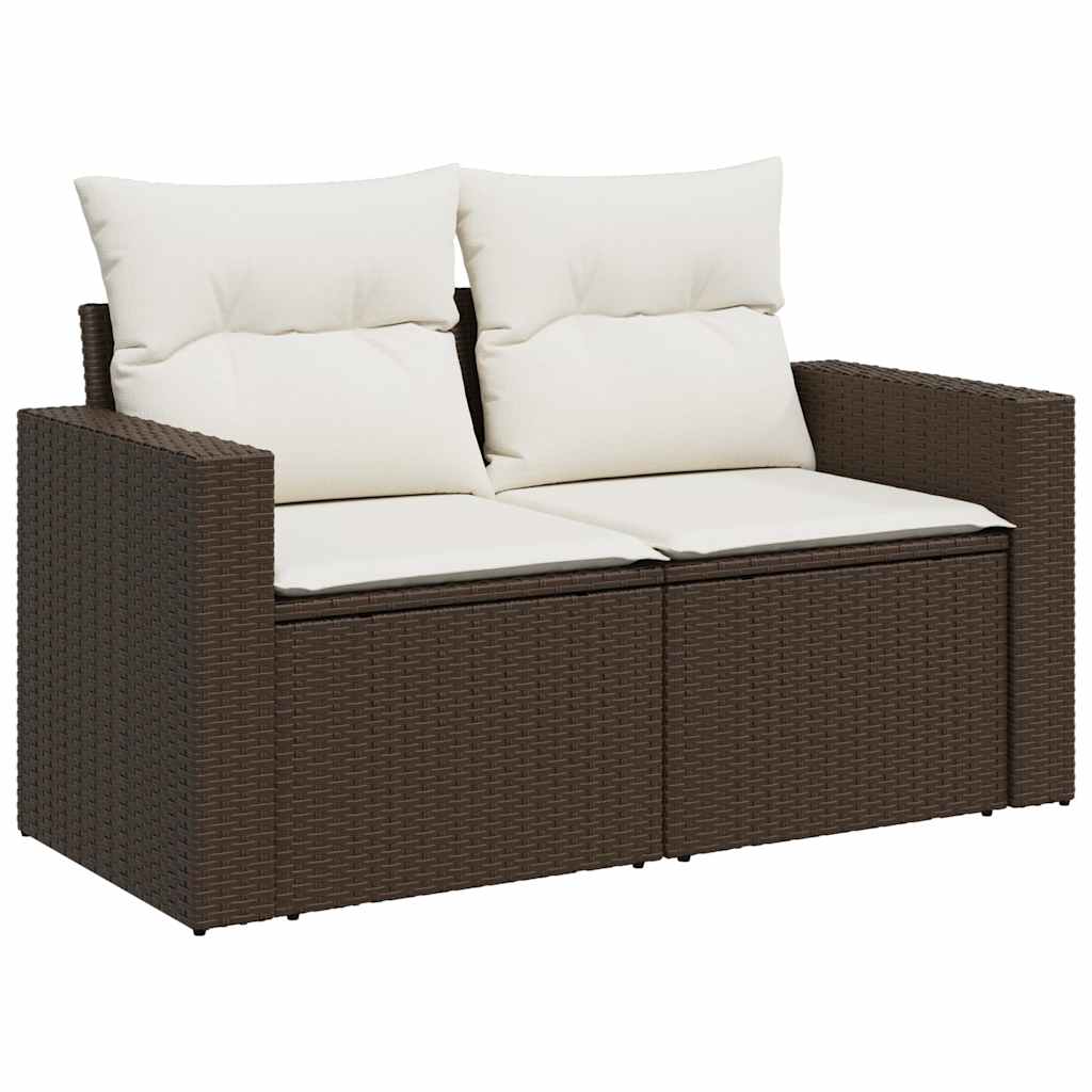 6-delige Loungeset met kussens poly rattan bruin