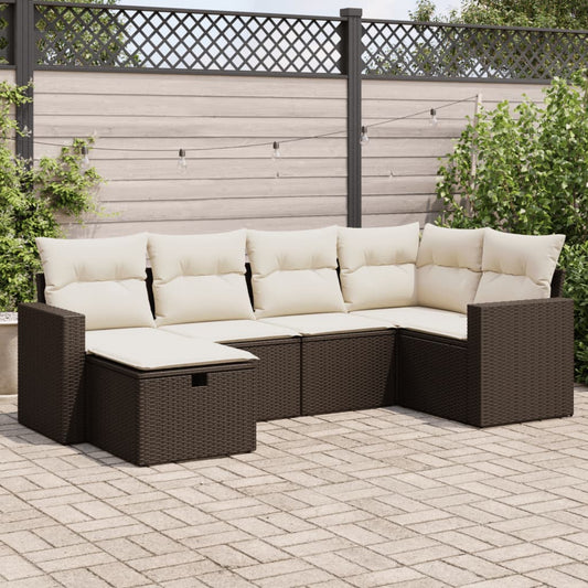 6-delige Loungeset met kussens poly rattan bruin