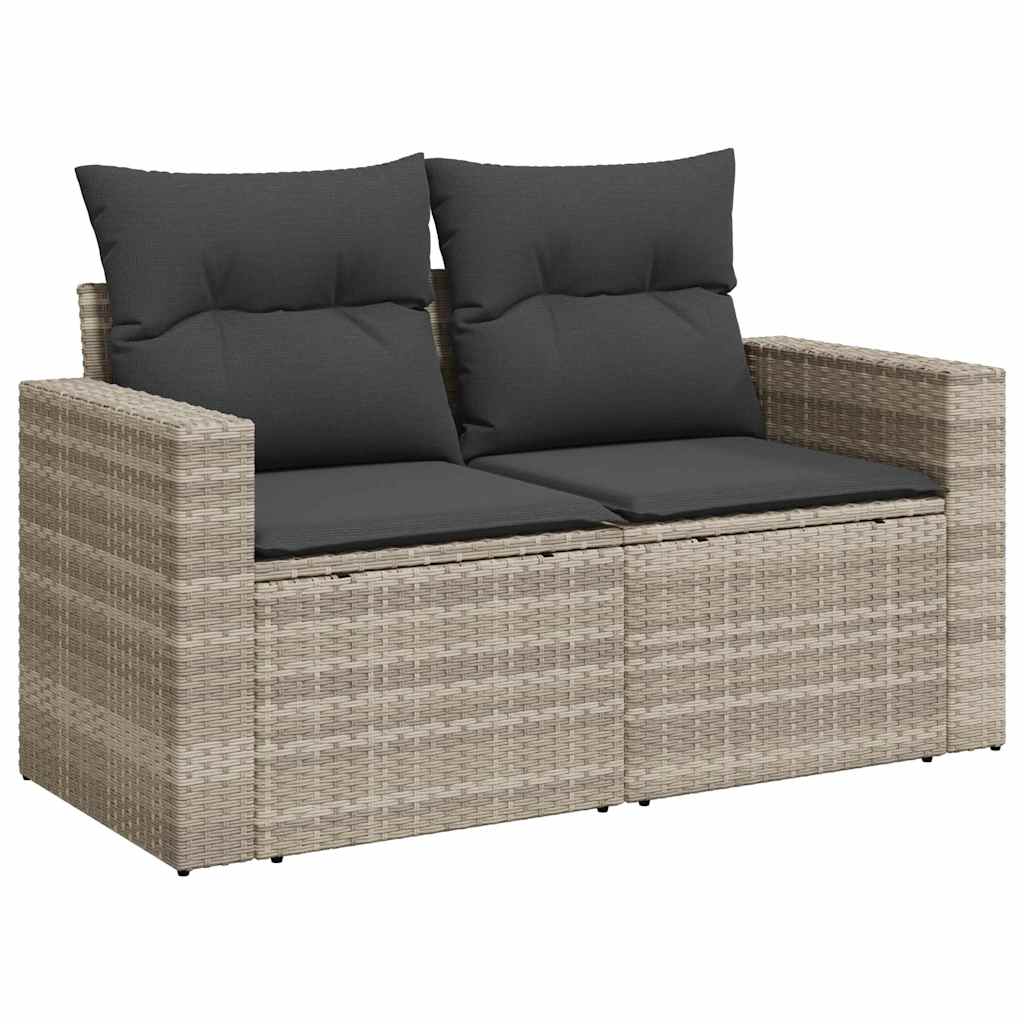 7-delige Loungeset met kussens poly rattan lichtgrijs