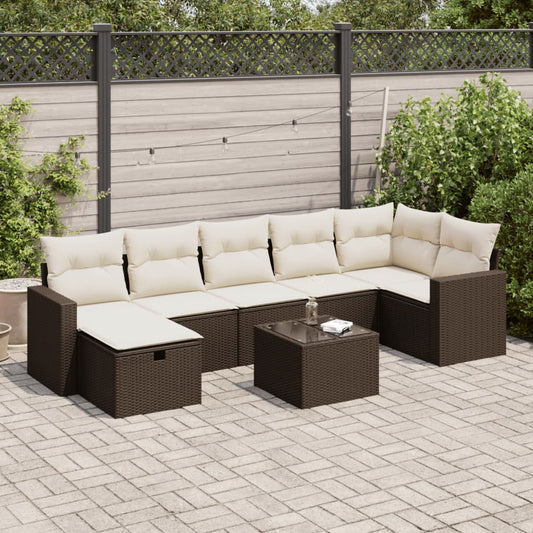 8-delige Loungeset met kussens poly rattan bruin