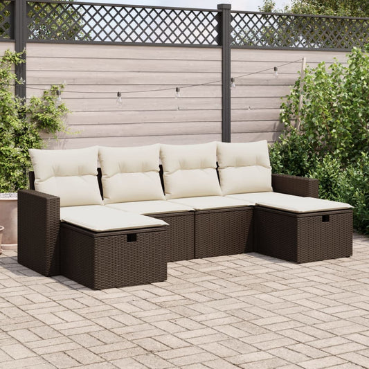 6-delige Loungeset met kussens poly rattan bruin