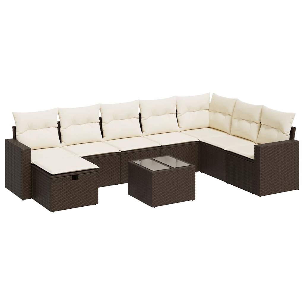 9-delige Loungeset met kussens poly rattan bruin