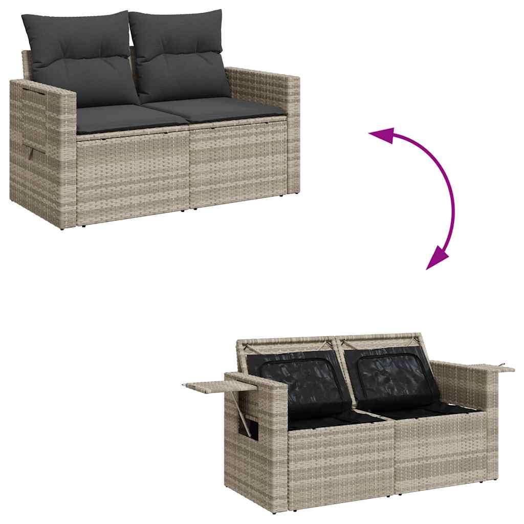 4-delige Loungeset met kussens poly rattan lichtgrijs