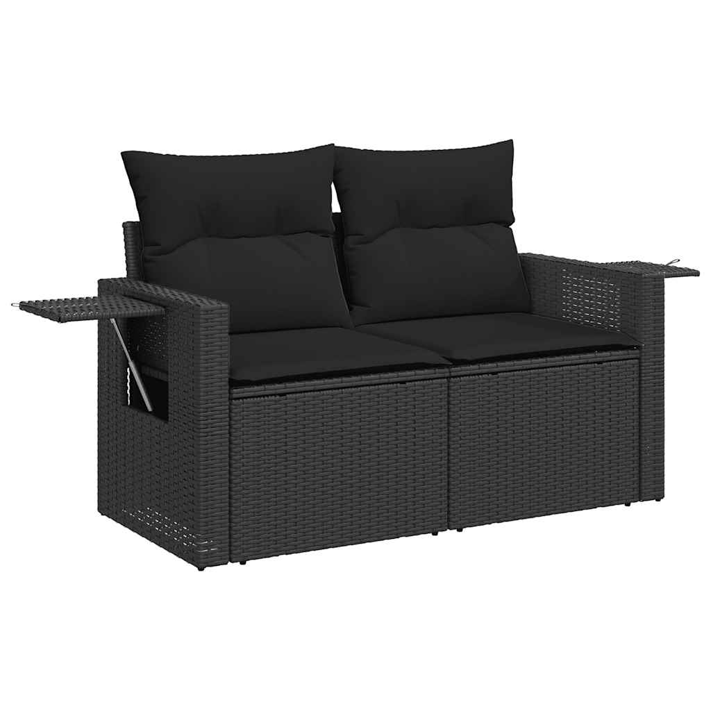 5-delige Loungeset met kussens poly rattan zwart