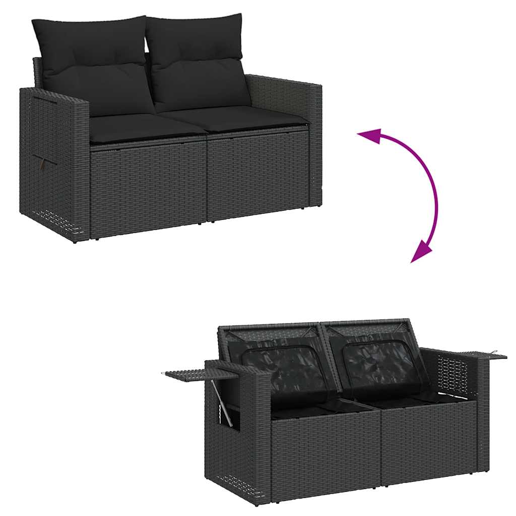 5-delige Loungeset met kussens poly rattan zwart