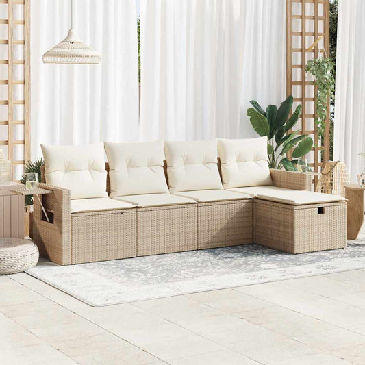 5-delige Loungeset met kussens poly rattan beige