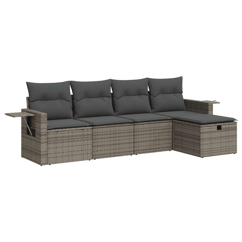 5-delige Loungeset met kussens poly rattan grijs