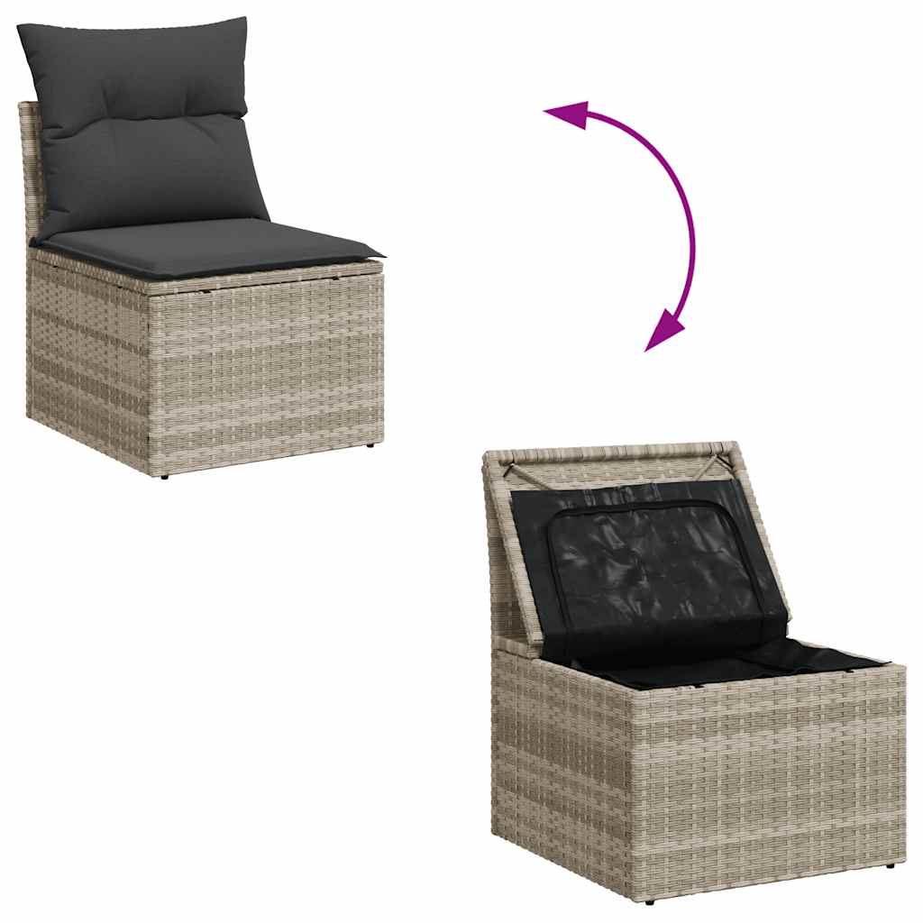 5-delige Loungeset met kussens poly rattan lichtgrijs