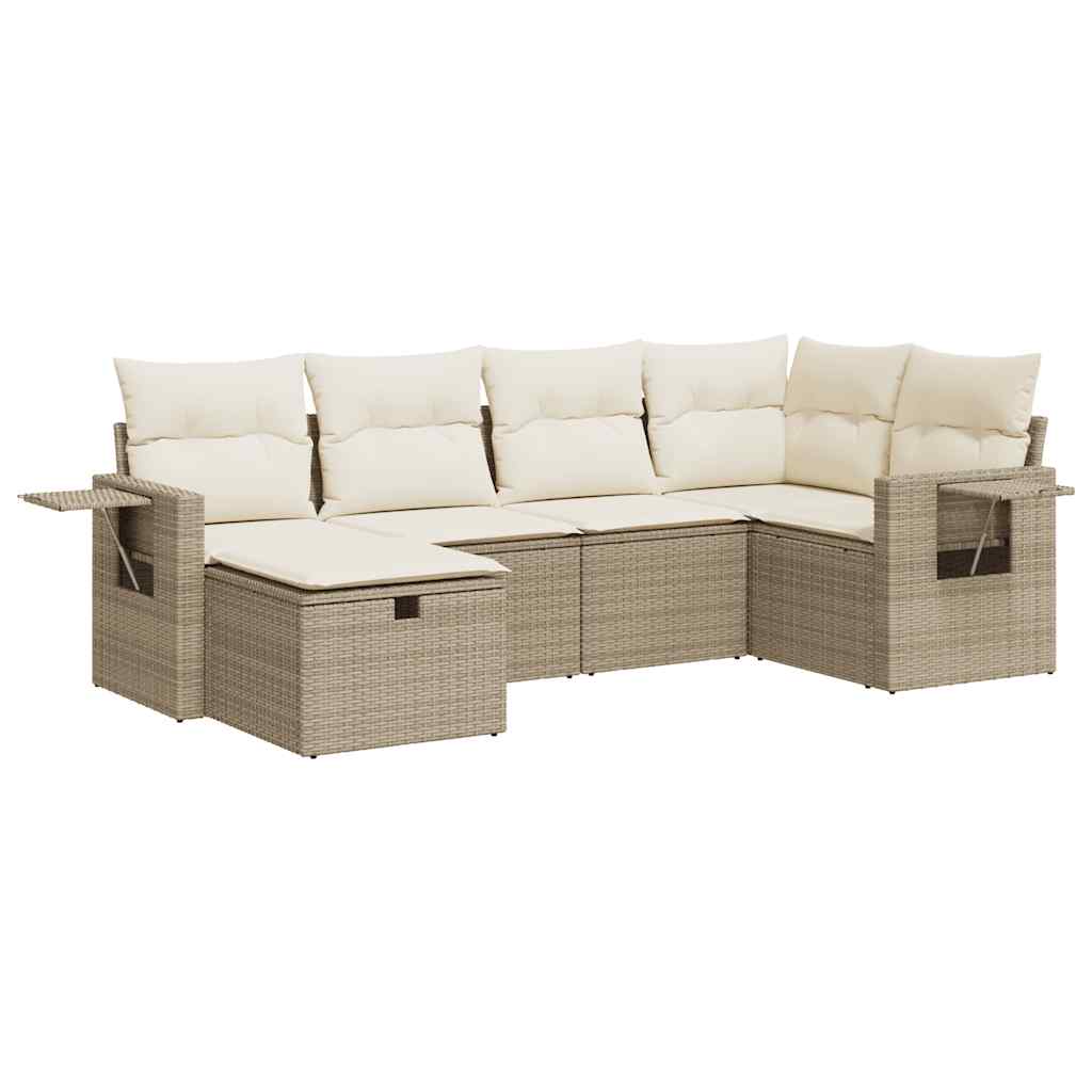 6-delige Loungeset met kussens poly rattan beige