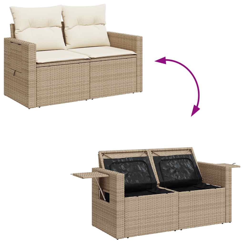 6-delige Loungeset met kussens poly rattan beige