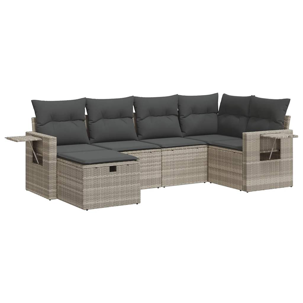 6-delige Loungeset met kussens poly rattan lichtgrijs