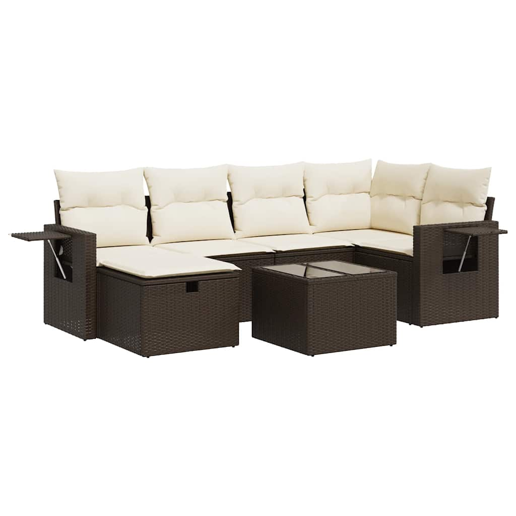 7-delige Loungeset met kussens poly rattan bruin