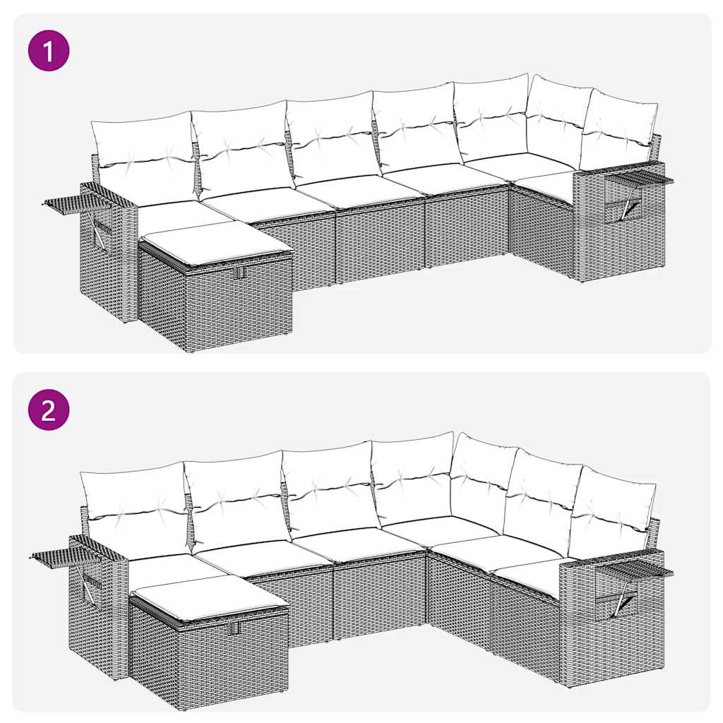 7-delige Loungeset met kussens poly rattan lichtgrijs