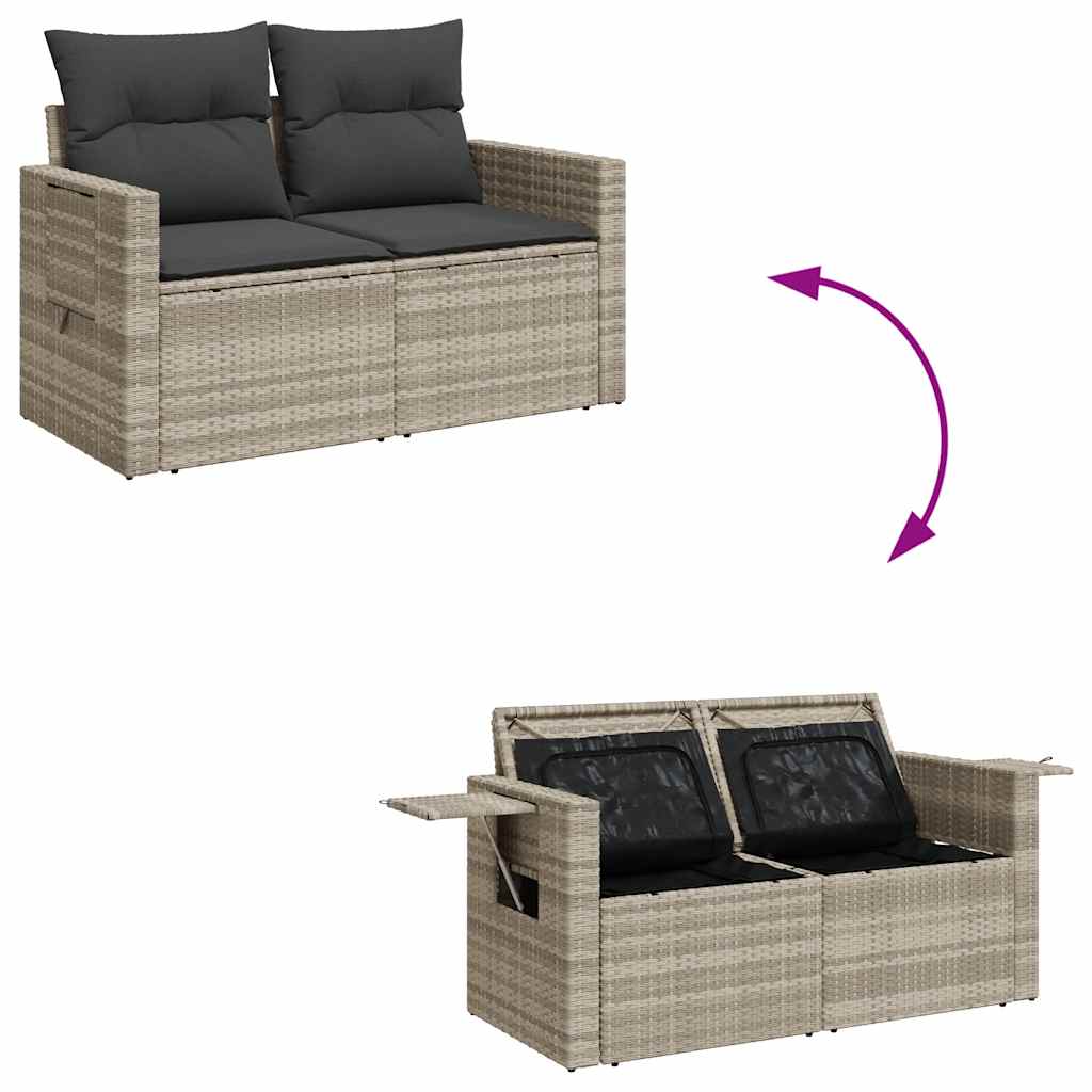 7-delige Loungeset met kussens poly rattan lichtgrijs