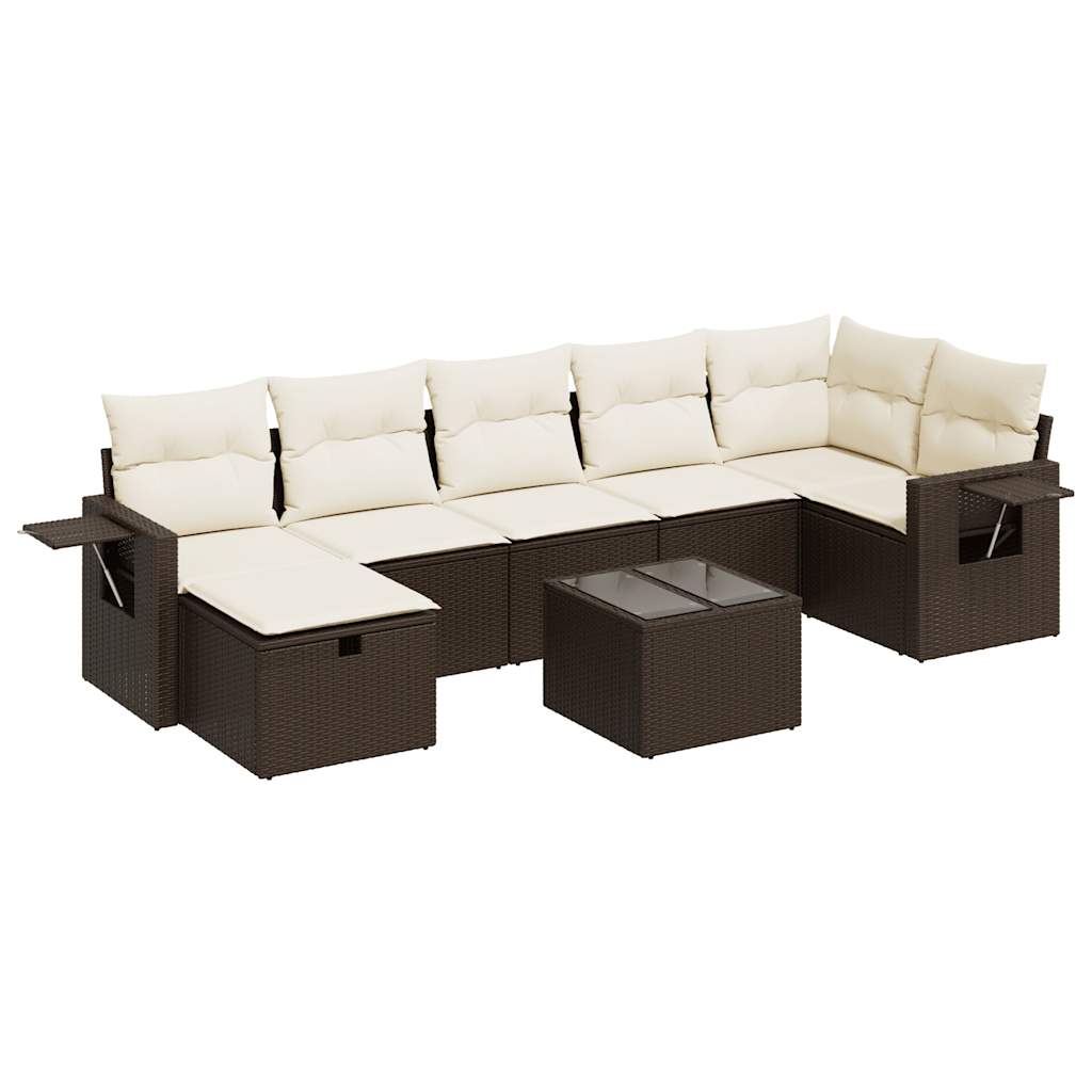 8-delige Loungeset met kussens poly rattan bruin