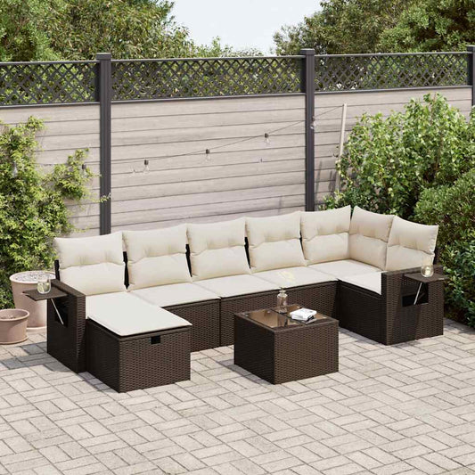 8-delige Loungeset met kussens poly rattan bruin