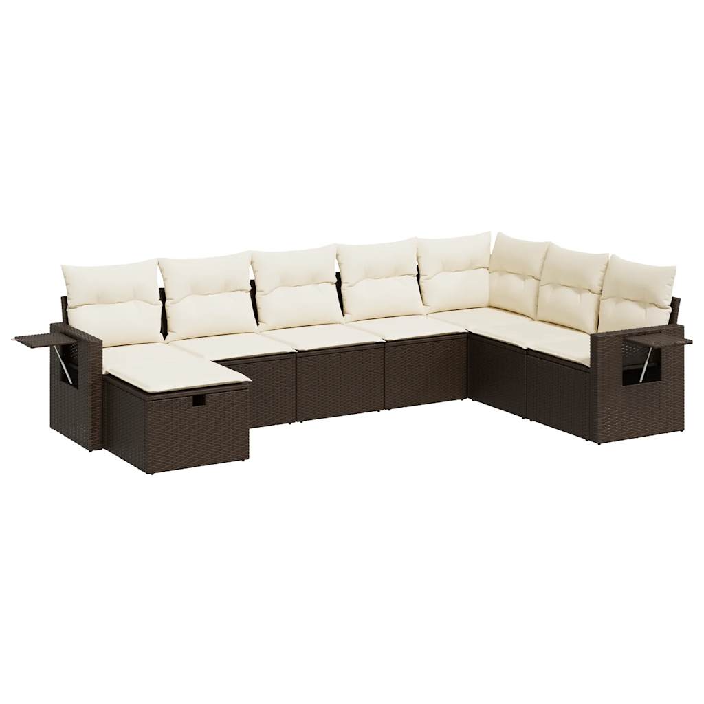 8-delige Loungeset met kussens poly rattan bruin