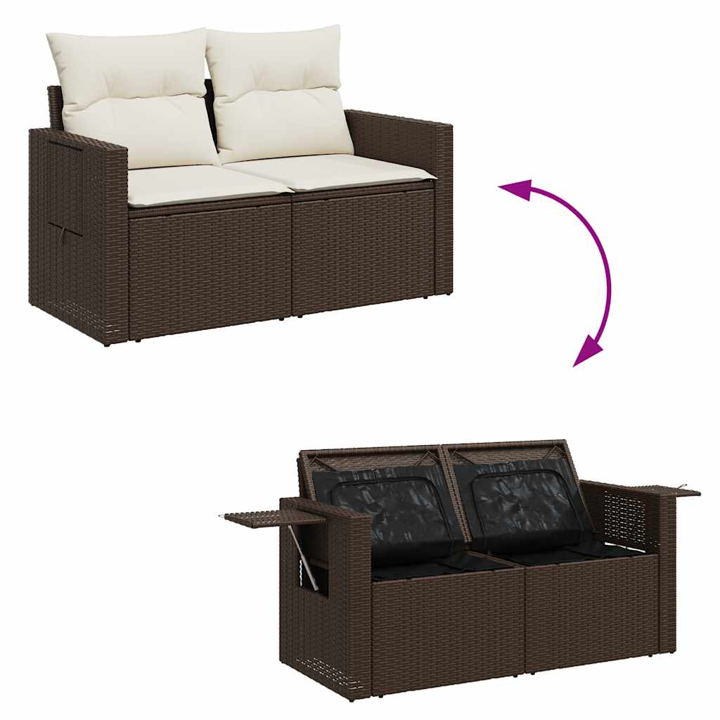 8-delige Loungeset met kussens poly rattan bruin