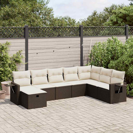 8-delige Loungeset met kussens poly rattan bruin