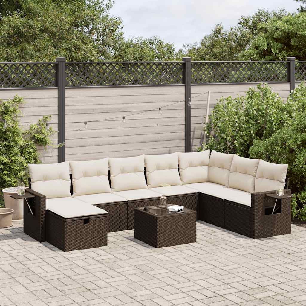 9-delige Loungeset met kussens poly rattan bruin