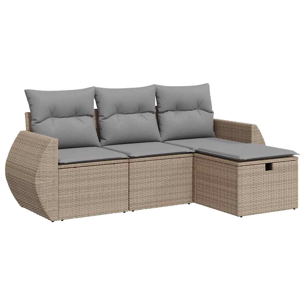 4-delige Loungeset met kussens poly rattan beige