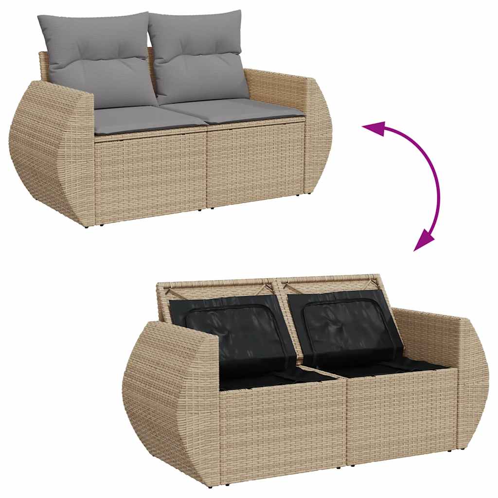 4-delige Loungeset met kussens poly rattan beige