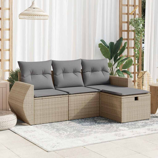 4-delige Loungeset met kussens poly rattan beige